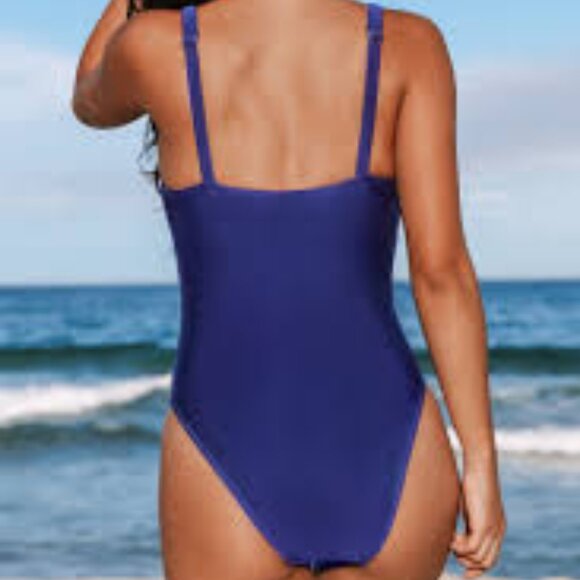 CUPSHE BLUE TUMMY CONTROL HIGH CUT LEG ONE PIECE SWIMSUIT SIZE LARGE NWT - Picture 4 of 4
